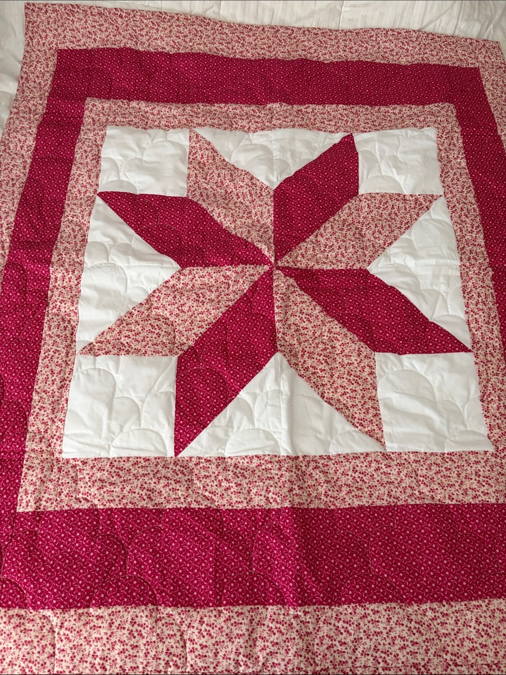 Handmade Star Patchwork Quilt in Pink and White